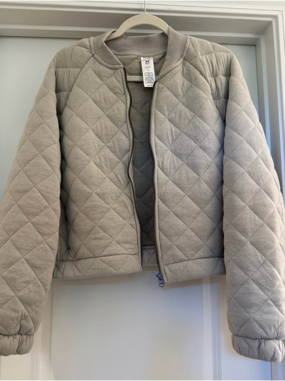 Women's Quilted Bomber Jacket in Light Taupe